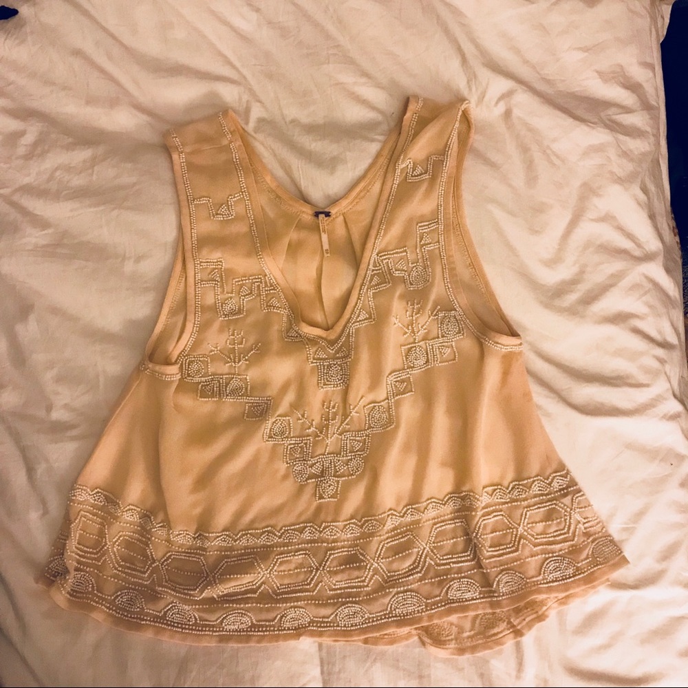 Free people blush summer spring sheer beaded tank